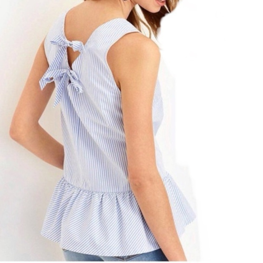 J Crew blue/white striped 2 bow back peplum top sz XS